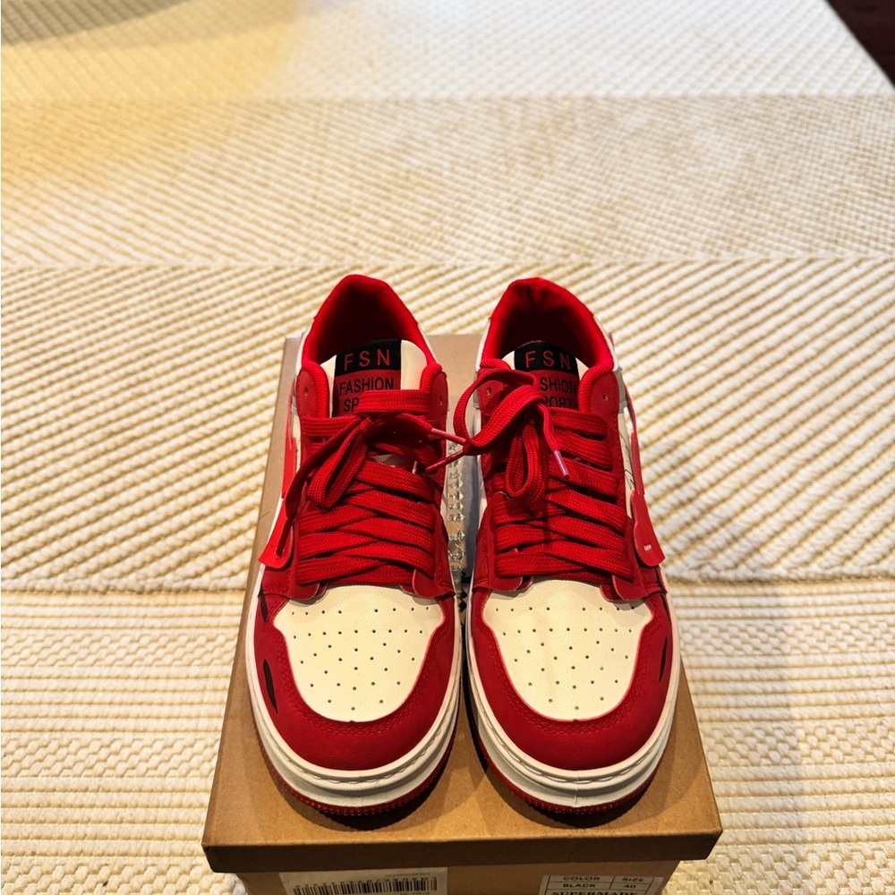 Red and White Sneakers